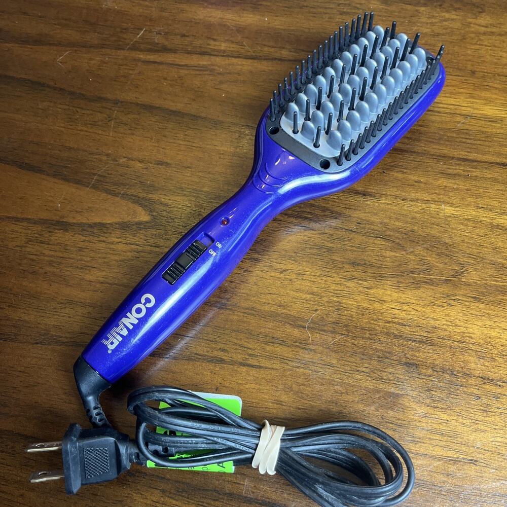 Used Conair Purple Mini PRO Ceramic Smoothing Straightening Brush Haircare Salon